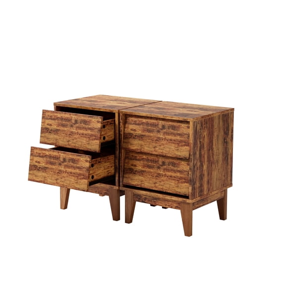 Nightstand Set Of 2 Vintage-style Wood Bedside Table Bevel Design End Table With 2 Hidden Pull Design Storage Drawers Mid Century End Table For Bedroom