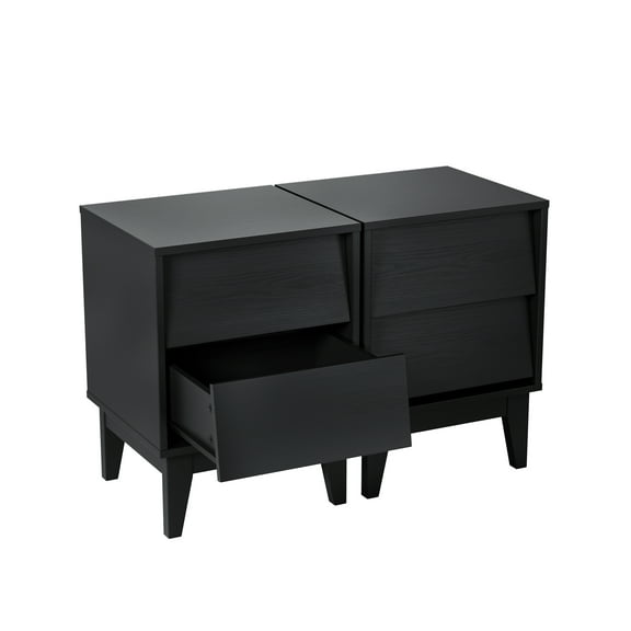 Nightstand Set Of 2 Vintage-style Wood Bedside Table Bevel Design End Table With 2 Hidden Pull Design Storage Drawers Mid Century End Table For Bedroom