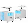 thumbnail image 1 of Nightstand Set of 2 with Wireless Charging Station and Auto Senor,RGB Bedside Table with 360° Adjustable Rotary Table,Night Stand with Open Shelves,Drawers,5 Wheels（White）, 1 of 9