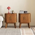 thumbnail image 1 of Pusnapku Nightstand Set of 2, Wood End Table with Storage and Sliding Door, Modern Curved Side Desk, Small Bedside Table for Bedroom, Living Room, 1 of 9
