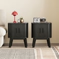 thumbnail image 1 of Pusnapku Nightstand Set of 2, Wood End Table with Storage and Sliding Door, Modern Curved Side Desk, Small Bedside Table for Bedroom, Living Room, 1 of 9