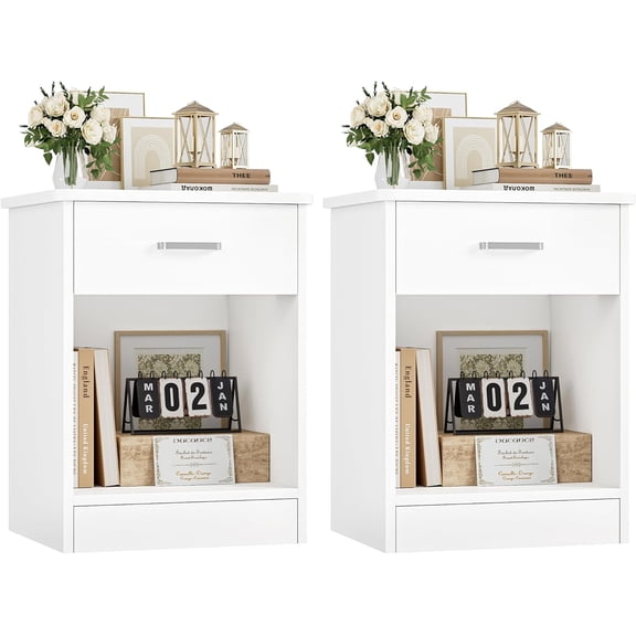 Nightstand Set of 2, 2-Tier Side Table with Drawer and Storage Shelf, Bedside Table End Table, Modern Night Stand for Bedroom, Home Office, Green