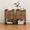 thumbnail image 1 of Nightstand Set of 2, End Table with Drawer, Fluted Side Table with Storage, Small bedside Table for Bedroom, Walnut, 1 of 9
