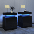 thumbnail image 1 of Nightstand Set of 2, LED Nightstand with One Cabinet, Bedside Table with LED Lights, Modern End Side Table for Bedroom, Black, 1 of 3