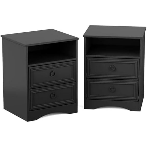 Nightstand Set of 2, Night Stand with Drawers, Accent Bed Side Table and End Table with Open Storage for Bedroom, Living Room,Black