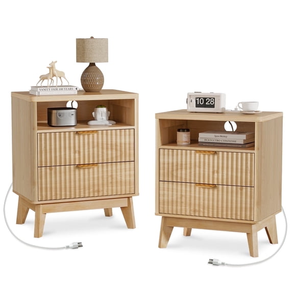 Nightstand Set of 2, Nightstand with Charging Station, Modern Design, 27.5'' H X 19.69'' W X 14.96'' D (Set of 2)