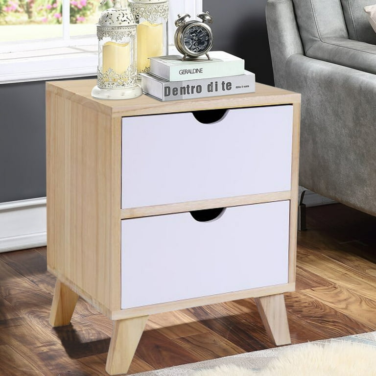Nightstand Set of 2 SESSLIFE Bedside Tables with 2 Drawers Wood