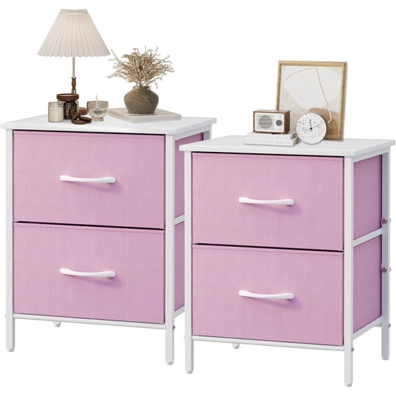 Nightstand Set of 2, Sturdy Dresser with 2 Drawers, Steel Frame Bedside Furniture