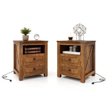 MDQMD Brown End Table with Shelves and Charging Station,Slim Tall Side ...