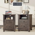 thumbnail image 1 of Nightstand Set of 2 with Charging Station, Farmhouse Side Table with 2 Tiers Storage Drawer and 1 Open Wood Cubby for Bedroom, Office, Black, 1 of 16
