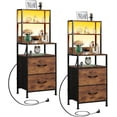 thumbnail image 1 of Nightstand Set of 2 with Charging Station, LED Night Stand Sets with 2 Drawers and 4 Storage Open Shelves, Fabric Dressers for Bedroom, Rustic Brown, 1 of 15