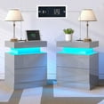 thumbnail image 1 of VanAcc Nightstand Set of 2 with Charging Station and LED Light, Modern Side Table with 2 Drawers and Open Storage Shelf, End Table for Bedroom, Grey, 1 of 7