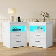 thumbnail image 1 of Nightstand Set of 2 with Charging Station and LED Lights, Bedside Table with 2 Storage Drawers and Lockable Sliding Desktop for Bedroom, White, 1 of 9