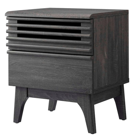 Nightstand Side End Table, Dark Grey Gray, Wood, Mid Century Bedroom Living, Modern Contemporary HB35738