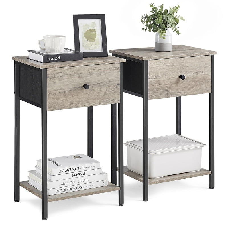 Greige Particleboard and Steel 2-Drawer Nightstand Set