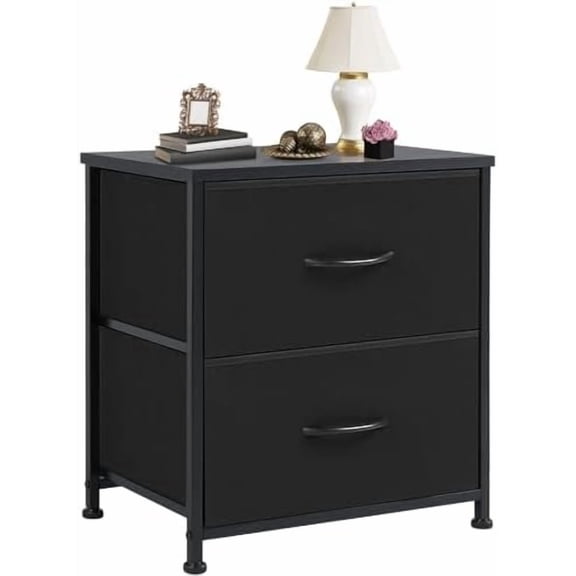 Nightstand Small Dresser with 2 Fabric Drawers Side Tables Bedroom End Table Bedside Storage Furniture for 20 inch Tall Night Stand for Entryway, College Dorm, Classic Black