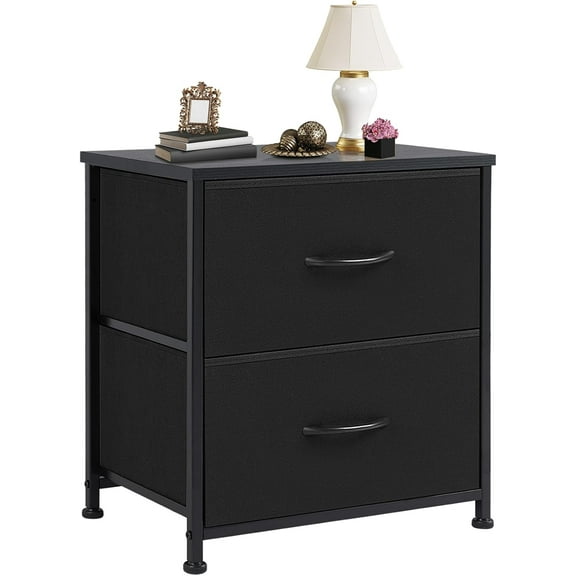 Nightstand Small Dresser with 2 Fabric Drawers Side Tables Bedroom End Table Bedside Storage Furniture for 20 inch Tall Night Stand for Entryway, College Dorm, Classic Black