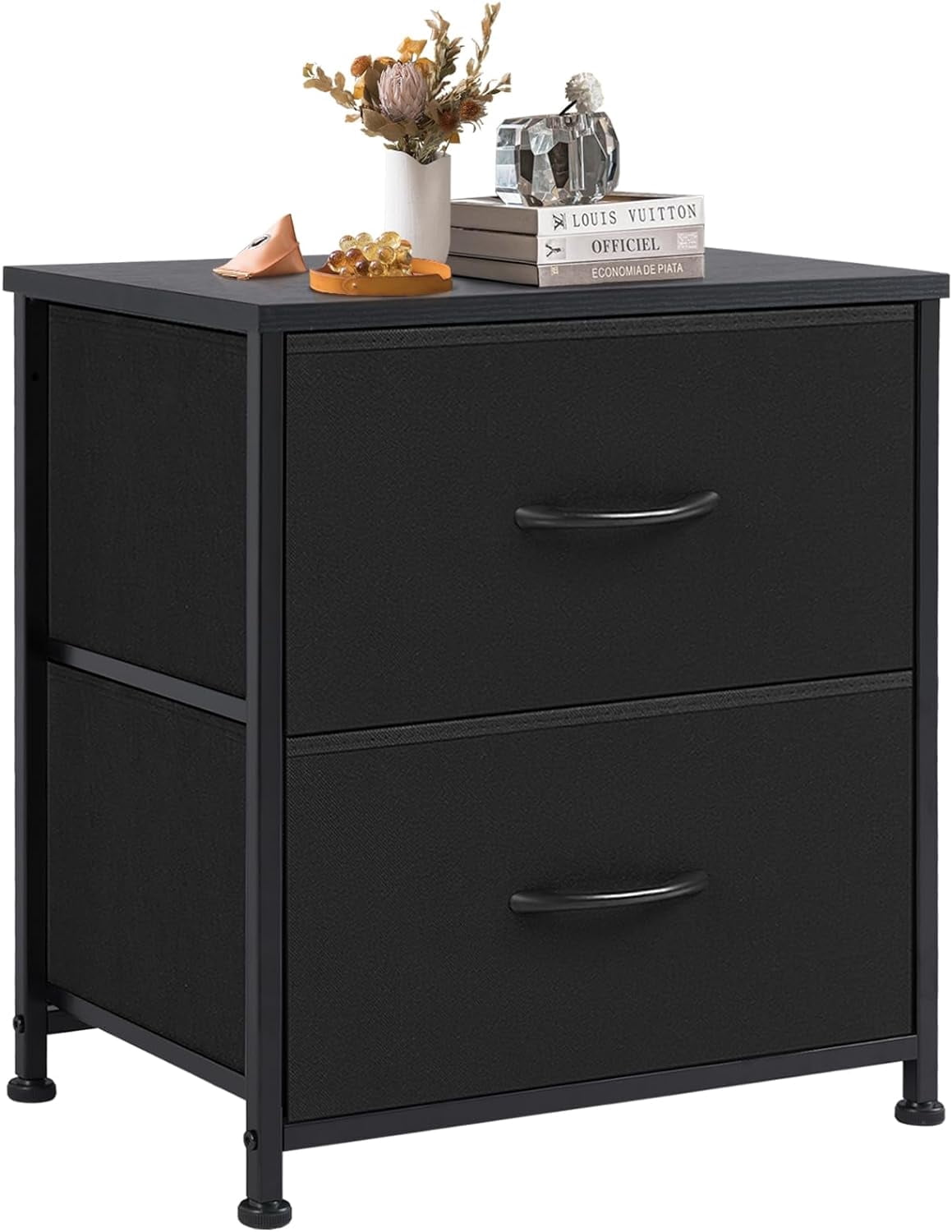 Nightstand Small Dresser with 2 Fabric Drawers Side Tables Bedroom End Table Kids Bedside Storage Furniture for 20 inch Tall Night Stand for Closet, Entryway, College Dorm,Black(1 Pack)