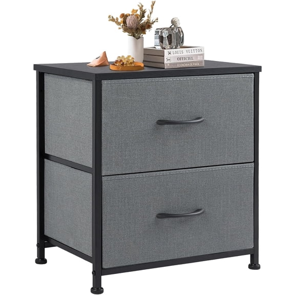Nightstand Small Dresser with 2 Fabric Drawers Side Tables Bedroom End Table Kids Bedside Storage Furniture for 20 inch Tall Night Stand for Closet, Entryway, College Dorm,Gray(1 Pack)