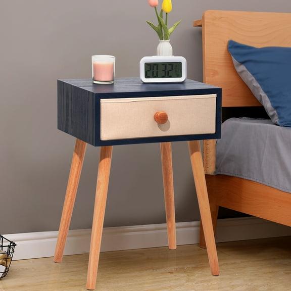 Nightstand, Solid Wood Bedside Table with 1 Drawer Mid-Century Modern Nightstand Minimalist and Practical, End Side Table, End Table Sofa Table for Bedroom/Living Room/Office Furniture(Rustic Blue)
