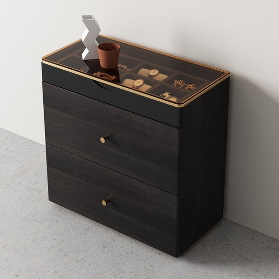 Lartis Nightstand with Glass Top - Night Stand with Drawer No Installation Required - Black Storage Nightstand Compartmentalized Storage, Large Capacity Drawer Tempered Glass