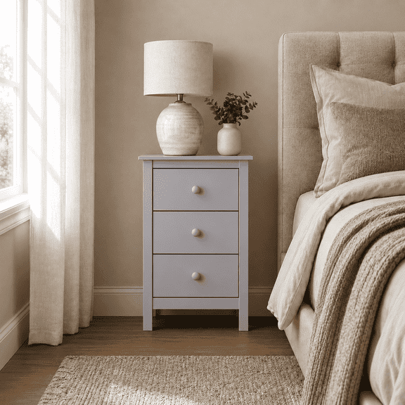 From the Tree Furniture Nightstand Contemporary, Dorm Room, Three Storage Drawers, Solid Pine Wood, Gray