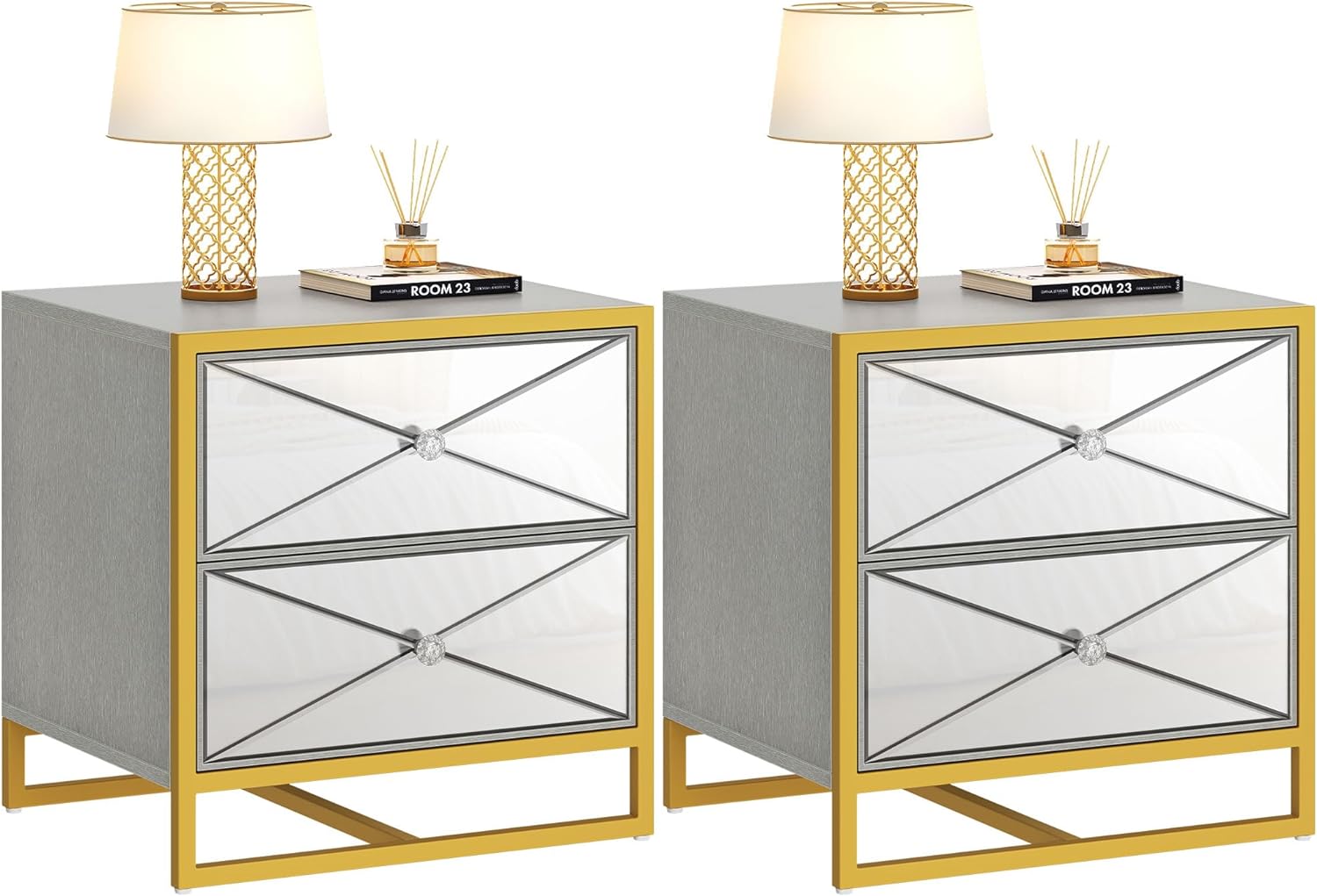 Nightstand With 2 Drawers, Mirrored Night Stands For Bedroom, Small End