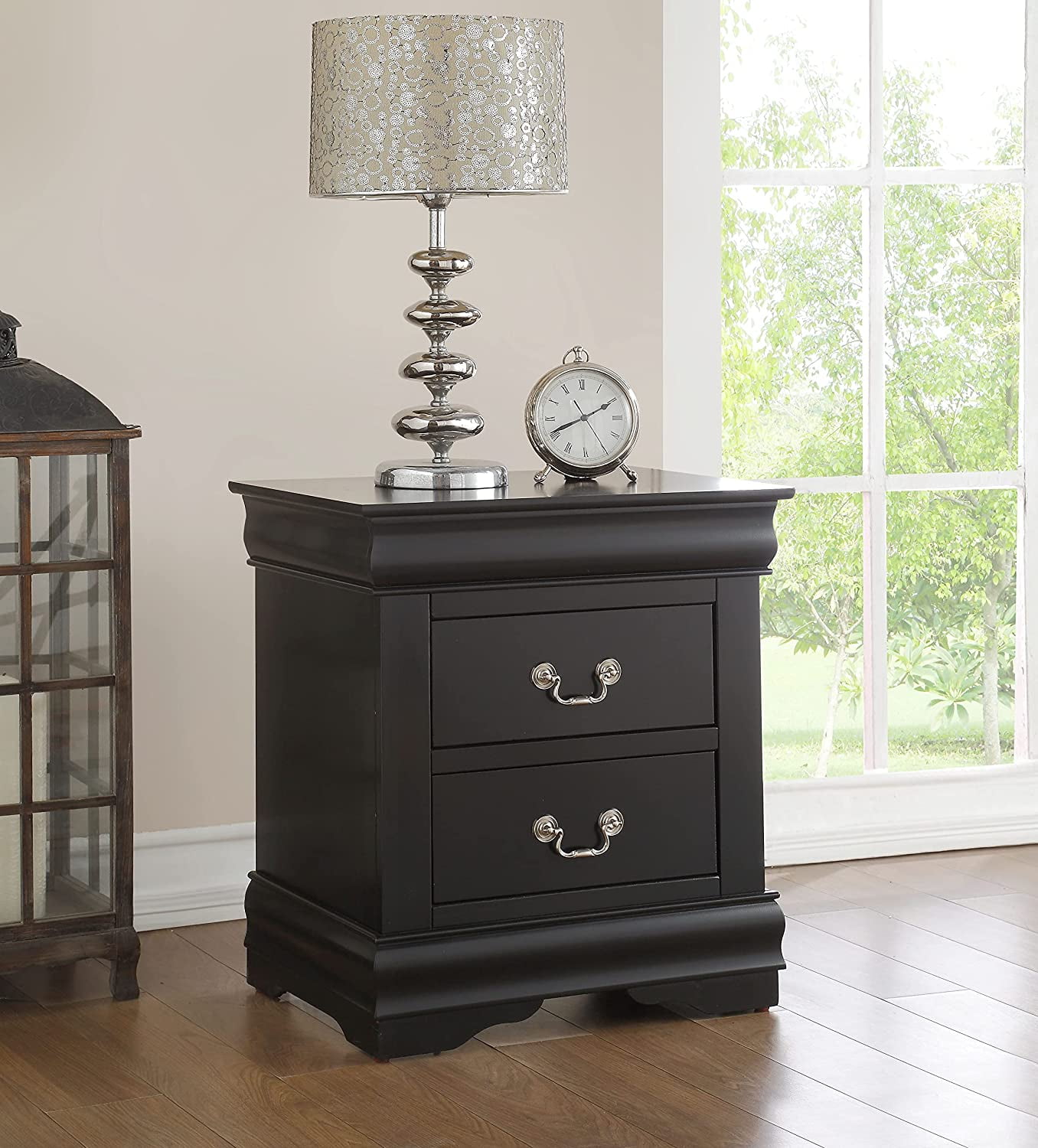 Elegant Cherry Wood Nightstand with Brush Nickel Accents