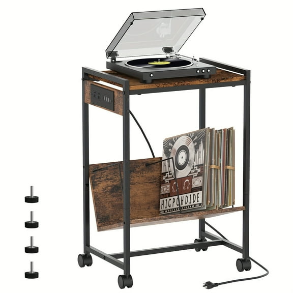 Nightstand With Charging Station, 2 Tier Side Table With Storage Shelf, End Table With USB Ports And Power Outlets On Wheels