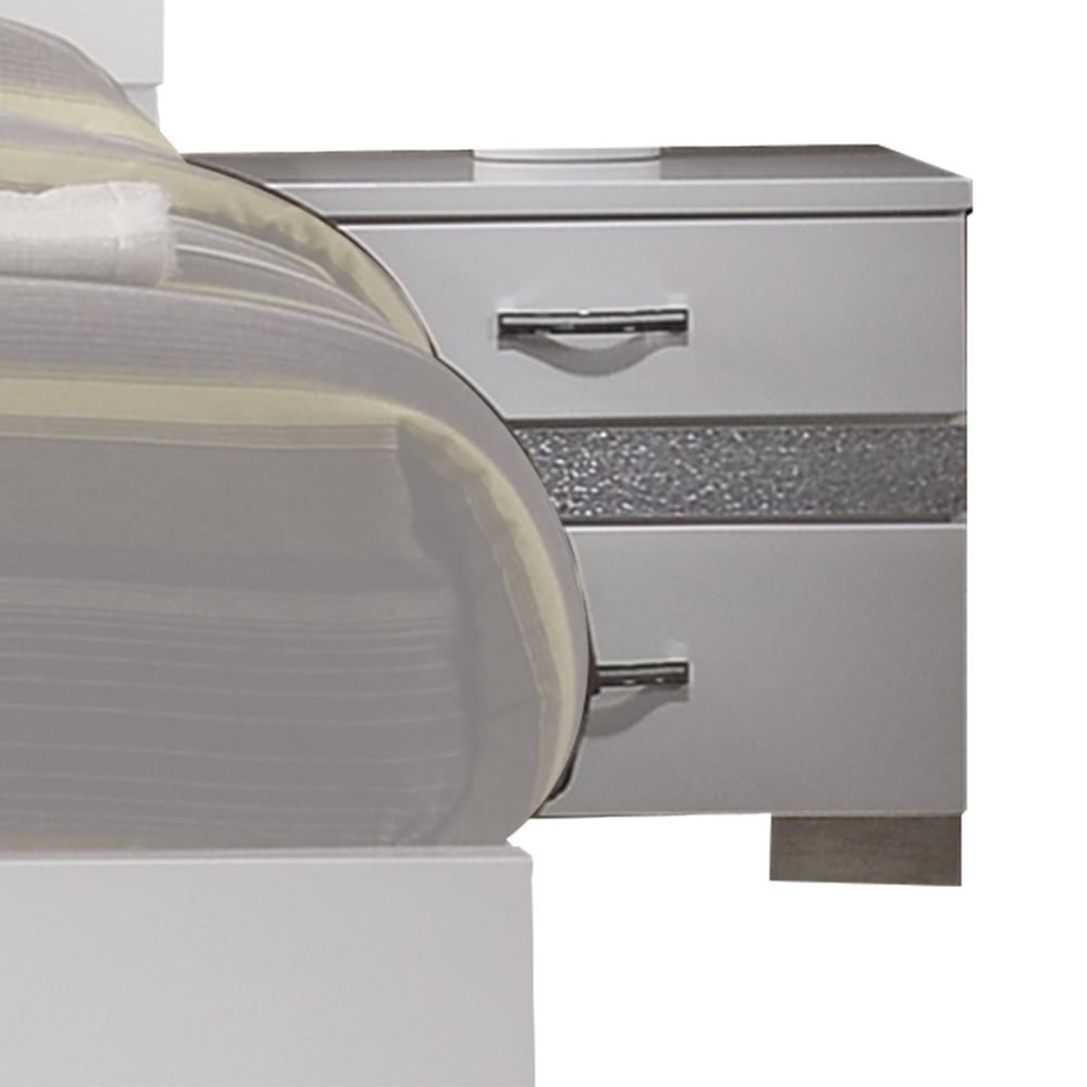 White Gloss Wood and Metal 2-Drawer Nightstand