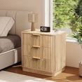thumbnail image 1 of Nightstand, Wood Nightstand with 3 Drawers, Fluted Bed Side Table, Natural, Modern, 1 of 8