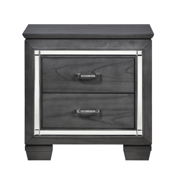 Nightstand for Bedroom | 2 Drawers with LED Lights | Mindy Veneer and Wood Construction | Chrome Tone Bar Pulls