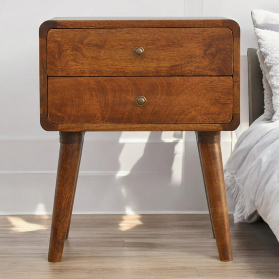 Nightstand for Bedroom Artisan Furniture Solid Wood Curved Chestnut nightstand,Wooden Nightstand