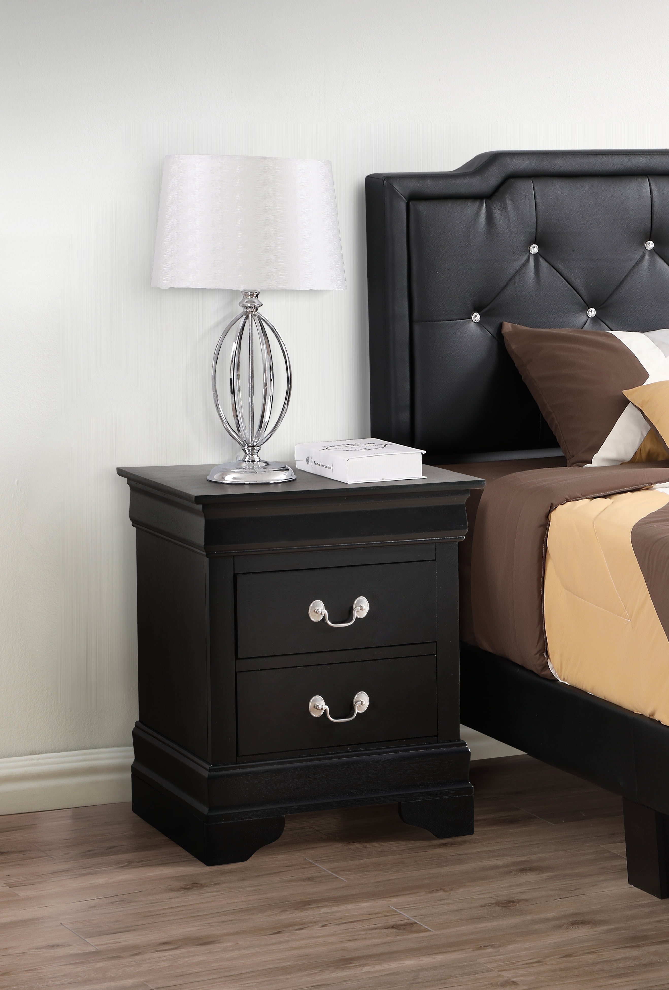 Nightstand for Bedroom, Elegant Black Traditional Nightstand, Wooden ...
