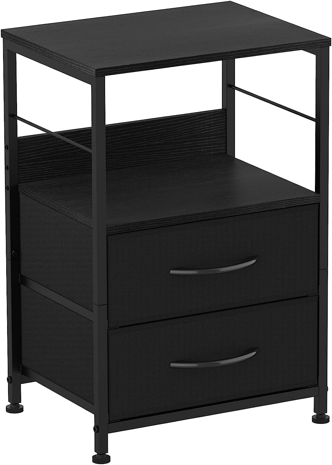 Nightstand for Bedroom End Side Table with 2 Drawers and Open Shelf Wood, Black