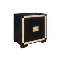 26" Black & Gold Nightstand with Glitter Details - Spacious 2-Drawer Bedside Table with Thick Bar Handle
