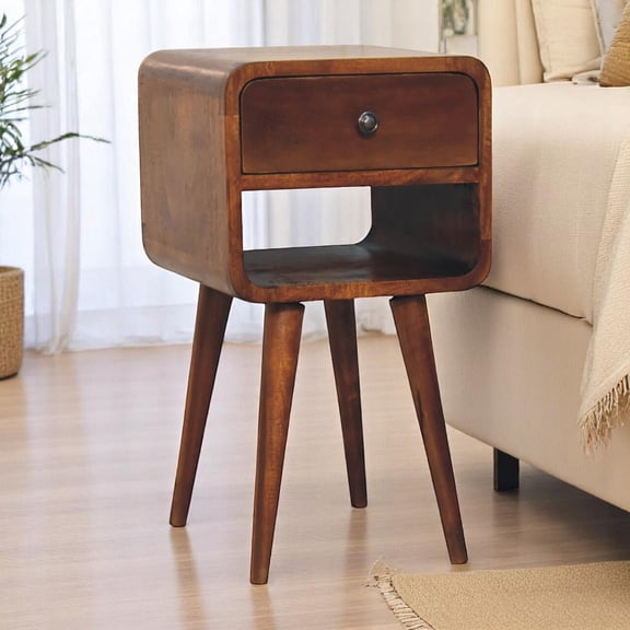 Nightstand for Bedroom, Mini Chestnut Curve Lower Bedside, Wooden Nightstand, Modern Nightstand,