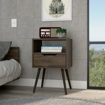 Nightstand for Bedroom Nightstand 25"H, Superior Top, Four Legs, One Open Shelf, One Drawer, Dark Walnut,Wooden Nightstand