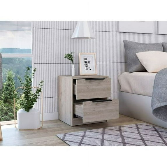Nightstand for Bedroom Nightstand Cervants, Two Drawers, Metal Handle, Light Gray Finish,Wooden Nightstand