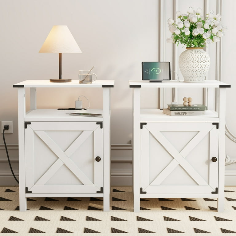 Nightstand for Bedroom Set of 2 ,Behost Farmhouse Small Bedside Table for  Bedroom Furniture,White