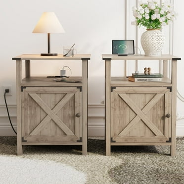 Nightstand for Bedroom Set of 2,Farmhouse Nightstand Bedside Table for Bedroom Furniture,Light Brown