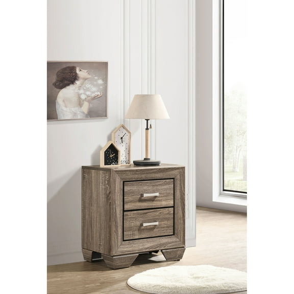 Nightstand for Bedroom Tomasina Washed Taupe 2-Drawer Rectangular Nightstand,Wooden Nightstand
