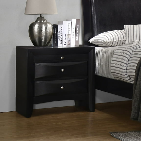 Nightstand for Bedroom Vollenhove Black 2-Drawer Nightstand with Pull-out Tray,Wooden Nightstand