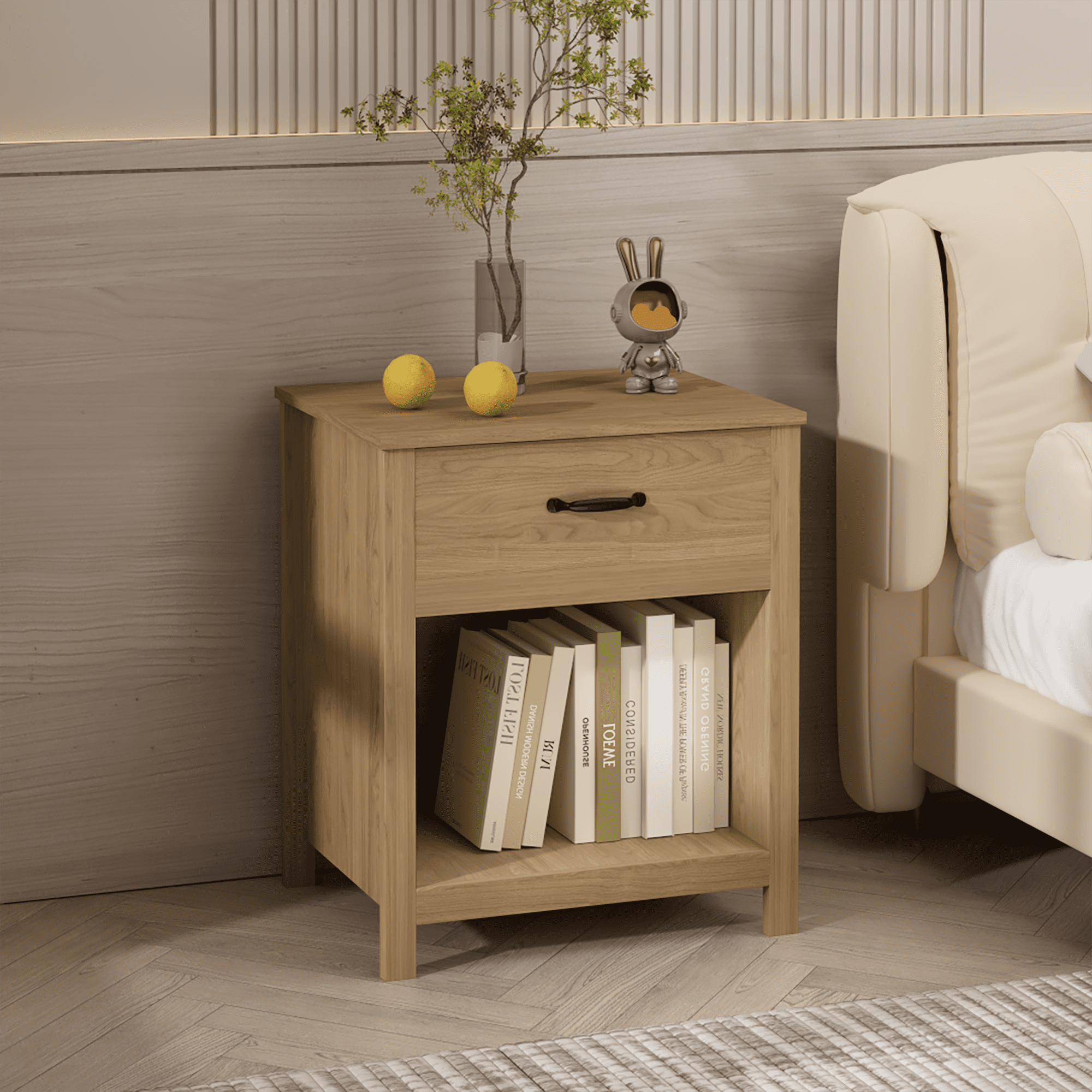 Nightstand with 1 Drawer and Open Shelf,Modern Wood Bedside Table End Table for Bedroom,Living Room or Apartment,Brown