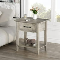 Nightstand with 1 Drawer and Open Shelf Narrow White Industrial Side Table for Bedroom Office Sofa Couch, Gray