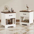 thumbnail image 1 of Nightstands Set of 2, Farmhouse Bedside Tables with Drawer and Open Shelf, Night Stands for Bedroom, End Tables, Side Tables, Dark Walnut & White, 1 of 7