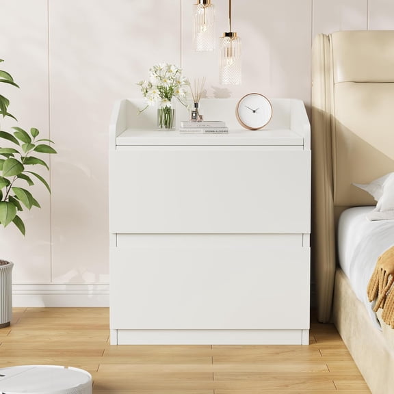 Nightstand with 2 Drawers 23.6" Modern Bed Side Table End Table Storage Handle Free Design