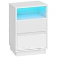 thumbnail image 1 of Nightstand with 2 Drawers, End Table with LED Light Strip, Bedside Table with Fluted Drawer, Side Table, for Bedroom, White, 1 of 10