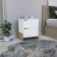 thumbnail image 1 of Nightstand with 2-Drawers, End Table with Sturdy Base, White / Macadamia, 1 of 5