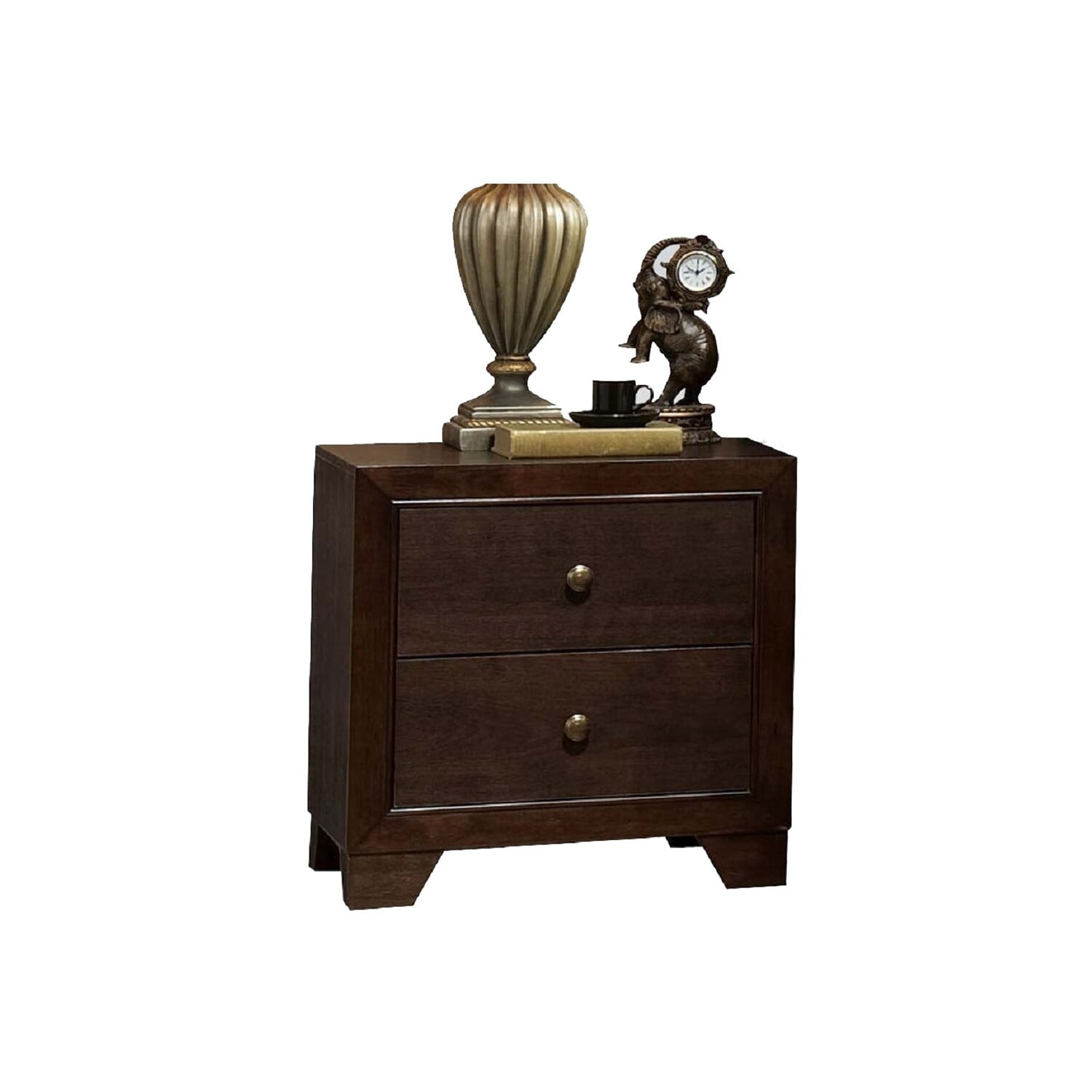 Espresso Finish 2-Drawer Wooden Nightstand